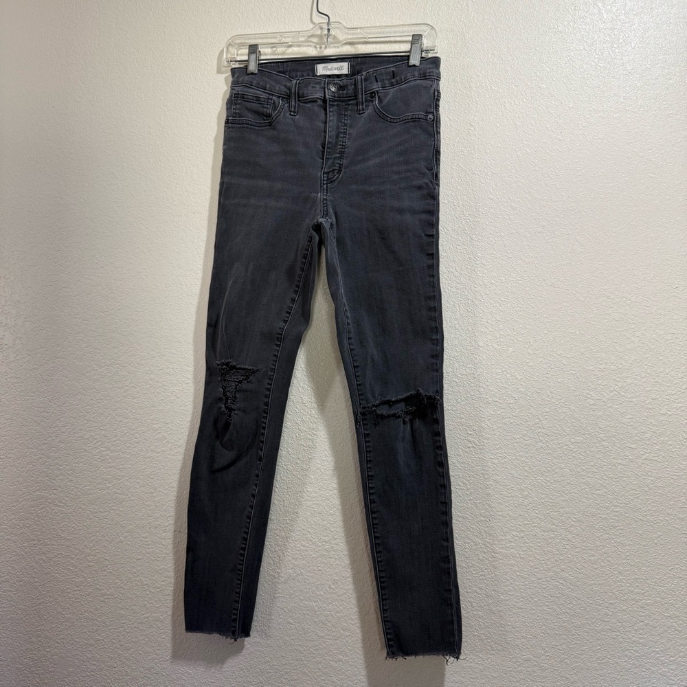 Madewell Black Washed High-Rise Skinny Jeans with Knee Rips - Size 29